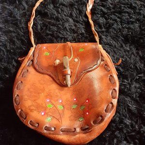Handmade hand painted leather Chiapas purse